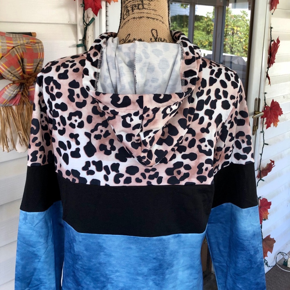 🍃LAST 1 Md💕NWT Colorblock Leopard Print Hoodie💕 - Picture 15 of 16